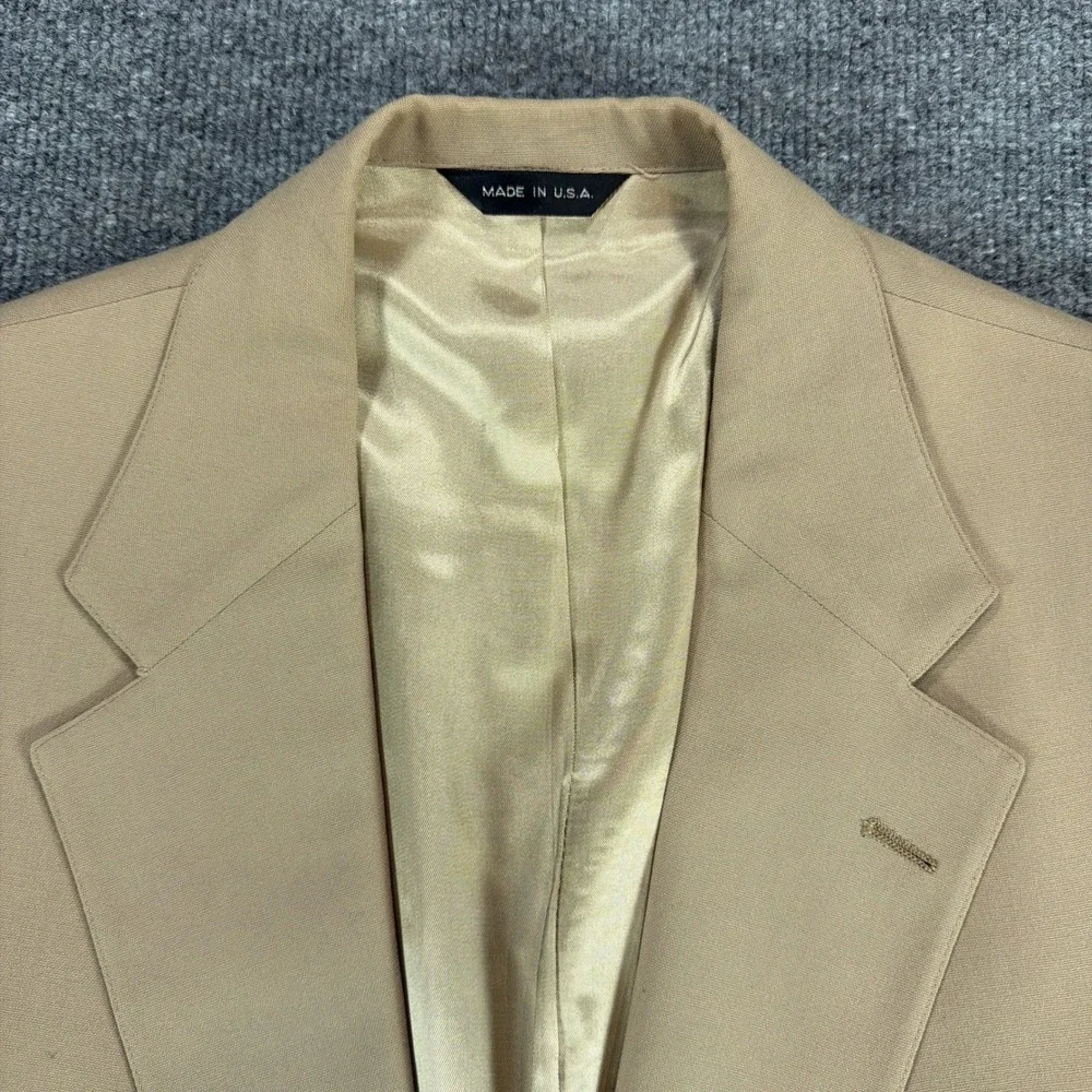 VTG Nordstrom Mens Tan Virgin Wool Blazer Sport Coat Union Made USA Beige 42R